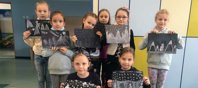 Podsumowanie konkursu plastycznego pt. ,,Zimowy pejzaż” klas I